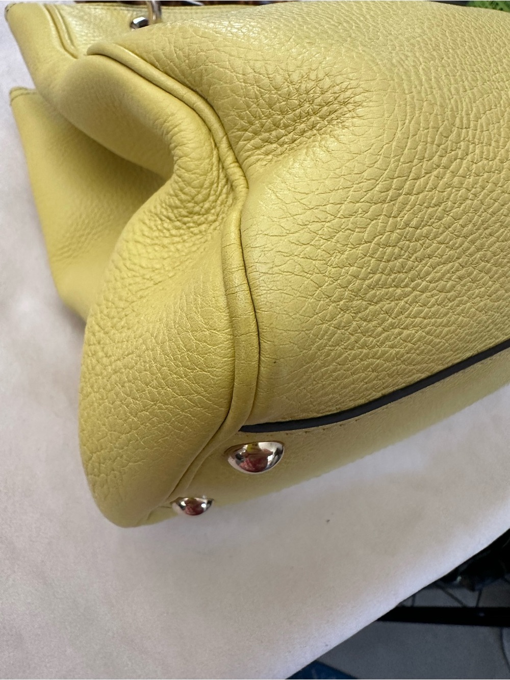 Gucci Yellow Leather Satchel Bamboo Handles Vintage w/ shoulder/cross strap - Picture 5 of 15